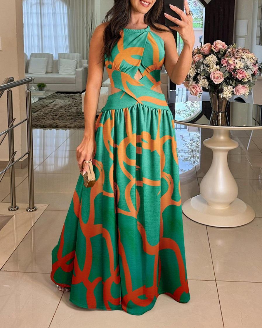 

Летнее женское платье без рукавов с открытыми плечами, расклешенное, с завышенной талией и шнуровкой на спине, 2025 S зелёный