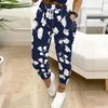 Summer Ladies Color-blocking Printed Sweatpants Loose Fit Drawstring Joggers Elastic Cuff Daily Casual Pants