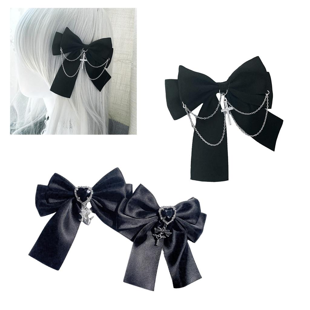 Cute Sweet Girly Dark Bow Hair Clip Bow Cross Gothic Y2K-style Bow Bunches Accessories Sweet Balletcore