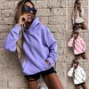 Autumn Winter Women's Fleece Lined Hoodie, Oversized Pullover with Long Sleeves and Solid Color Design, Cozy Warm Sweatshirt for Casual Wear