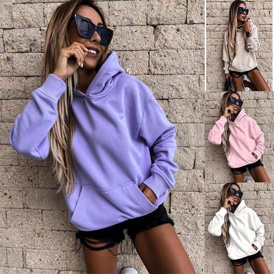 Autumn Winter Women's Fleece Lined Hoodie, Oversized Pullover with Long Sleeves and Solid Color Design, Cozy Warm Sweatshirt for Casual Wear