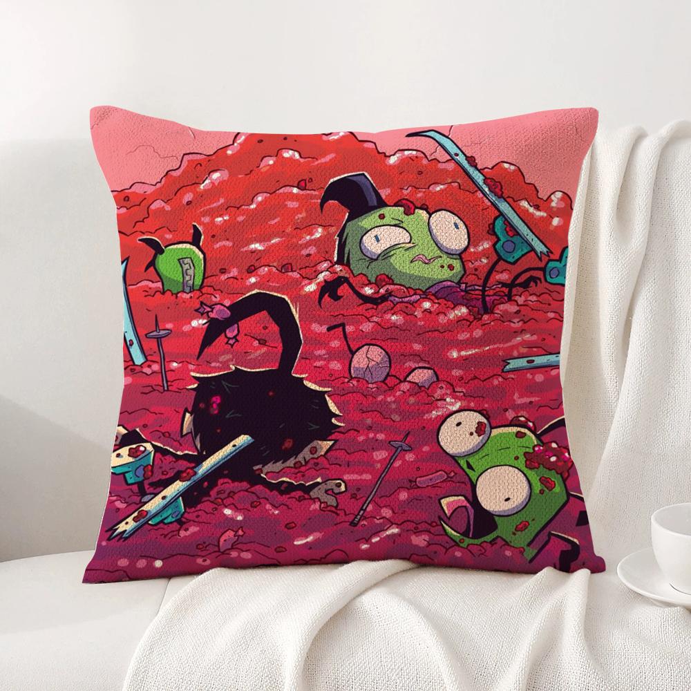 I-Invader Z-Zim Cushion Cover Summer Coolness Linen Fabric Double-Sided Printing Pillow Case Sofa Home Decor Gift