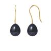 Earrings - - Genuine Black Cultured Pearls 7-8 Mm - Yellow Gold - Hook