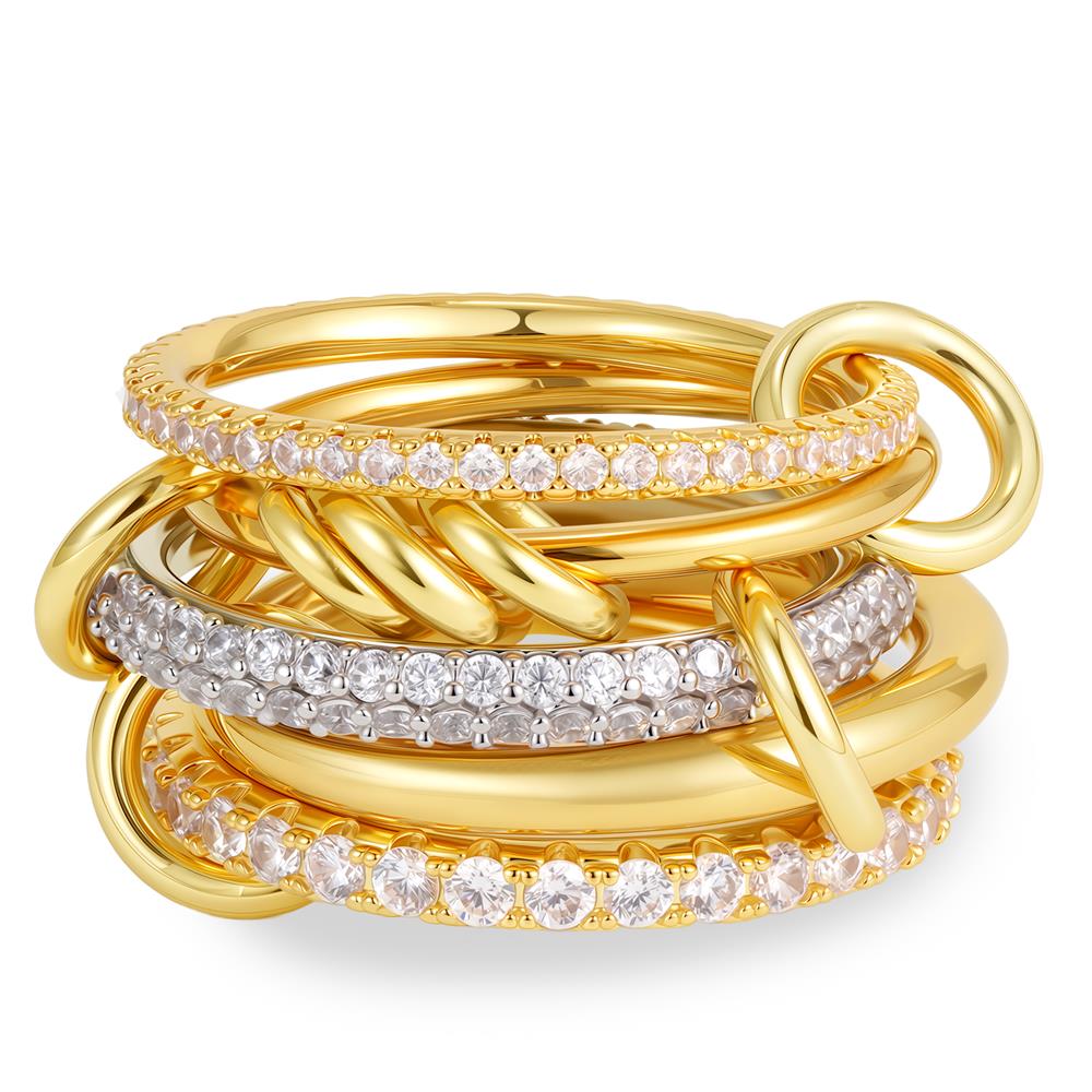 Anello Stacked Everly Multistrato Oro Placcato Chunky Zircone Intrecciato Anelli Collegati Multi Maglia Gioielli Statement Eternity Regalo