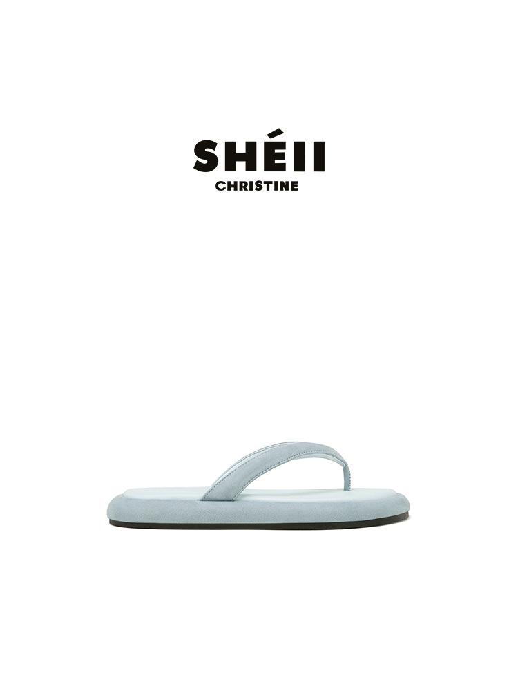 

Su Yinyin has the same style of stepping on shit, beach vacation thick-soled flip-flops, women s minimalist style, casual and versatile flat-bottomed 40 синий