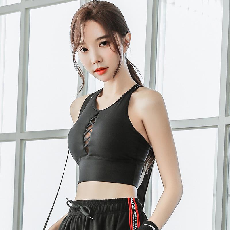 

Женский спортивный бюстгальтер с U-образным вырезом и вырезами - Модный дизайн спины для бега, фитнеса и йоги Medium чёрный