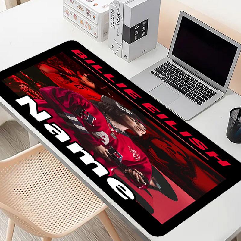Custom Name Personalized Billie Eilish Pattern Mousepad, Laptop PC Desk Mat, Decorative Desk Mat for Home Keyboard Pad Gift