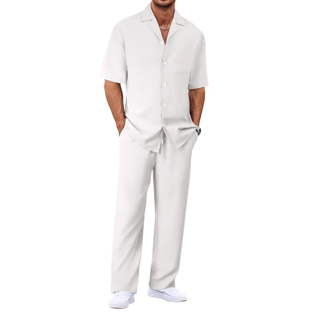 (Košile+kalhoty) Letní Pánská Móda Klasická Košile Pánské Business Casual Košile Pánské Sada Oblečení