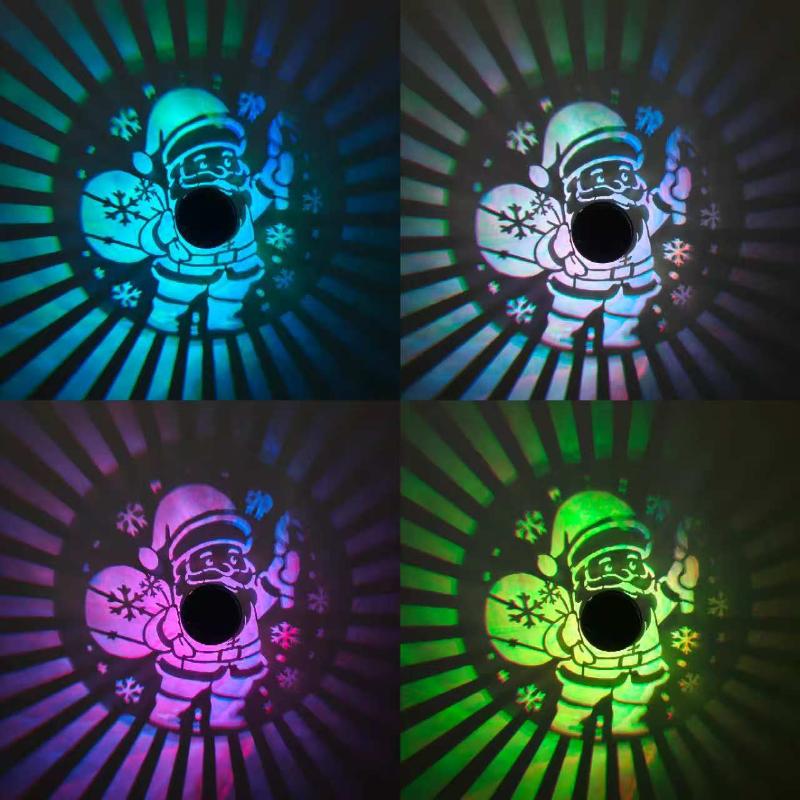 Solar Outdoor Wall Light Santa Claus Projection Lamp Christmas Iron Art Garden Decorative Wall Lamp For Yard Courtyard Xmas Gift