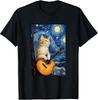 Cat Playing Guitar - Van Gogh Style - Starry Night T-Shirt