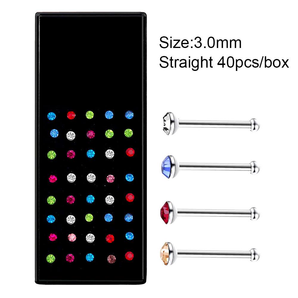 Stainless Steel Rhinestone Nose Studs - Titanium Steel, 24-Pack