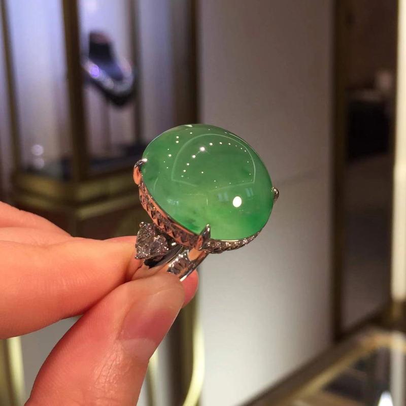 Anéis verdes originais novos de calcedônia natural tipo gelo para mulheres joias de noivado luxuosas clássicas frescas ajustáveis