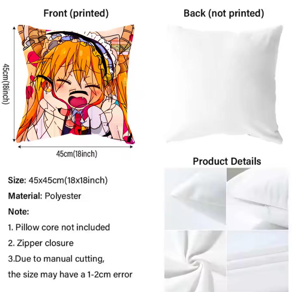Miss Kobayashi’S Dragon Maid-B Anime Pillow Case Anti-Dustmite Pillowcase Invisible Zipper Silky Short Plush Sofa Cushion Cover