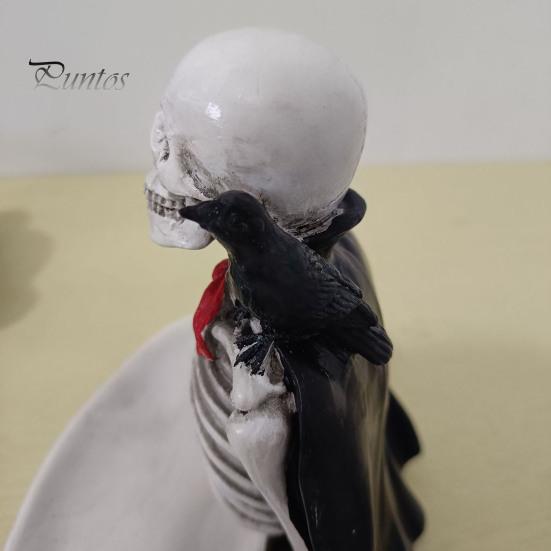 Dark Aesthetic Ornament Halloween Skeleton Decorative Tray, Gothic Storage Tray with Black Cape Red Figurine Bow, Multifunctional Desktop Organizer