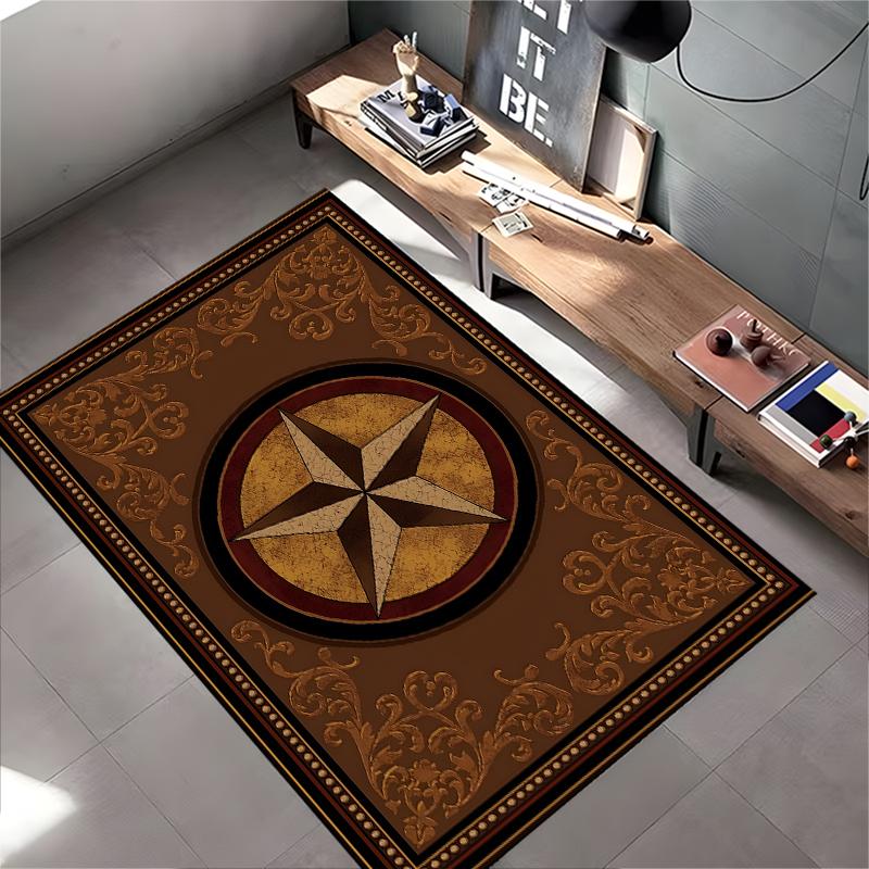 Brown Star Pattern Rug Design Non-slip rug suitable for living room and bedroom sofas.