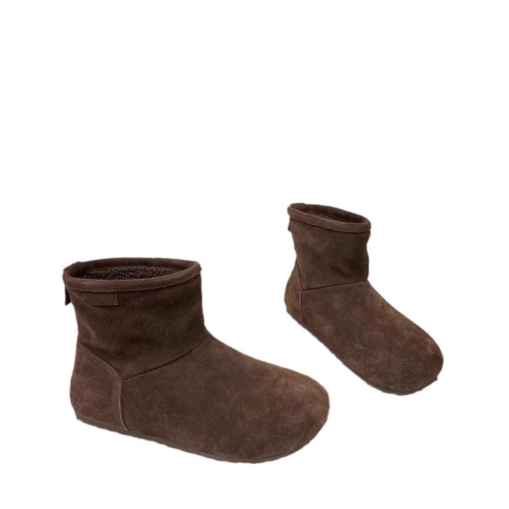 2025 autumn and winter new matte leather fashion snow boots versatile knight boots genuine leather flat-soled women's shoes soft-soled Korean versi