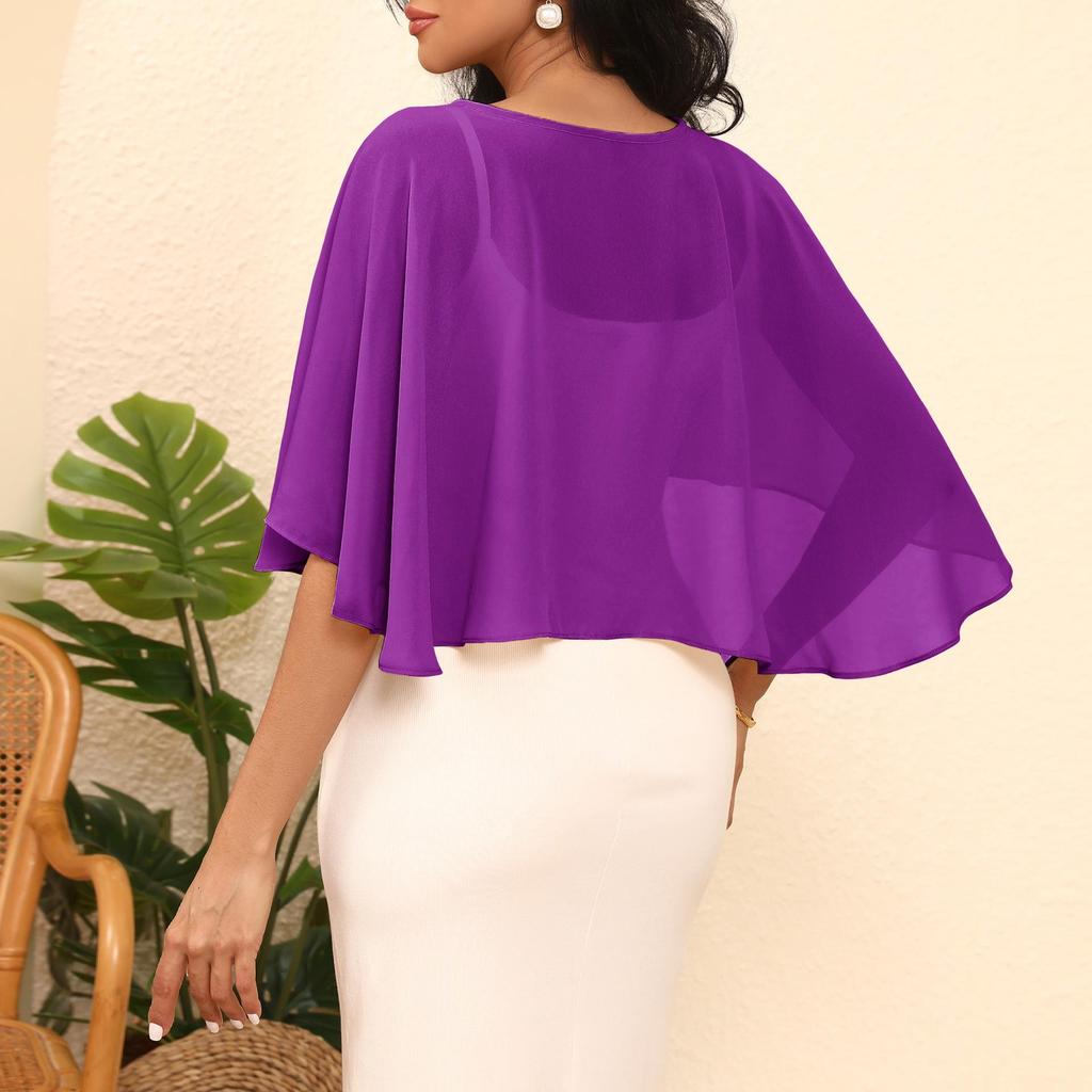 Round Neck Pearl Button Chiffon Shawl - All-Season European and American Style