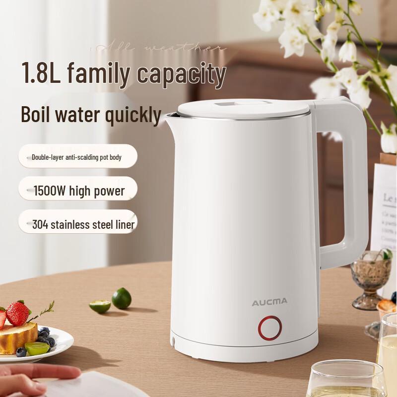 AUCMA 1.8L 304 Stainless Steel Double-Wall Electric Kettle
