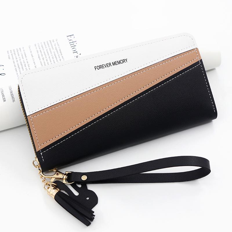 Korean Style Color Block Women s Wallet with Zipper
