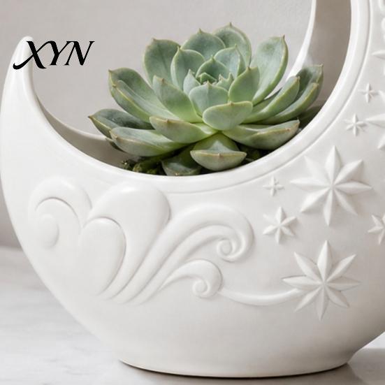 Dreidimensionaler strukturierter Blumentopf, Halbmond-Blumentopf, Künstlerischer Stern-Pflanzenhalter, Eleganter dekorativer Indoor-Topf für die Außendekoration zu Hause,