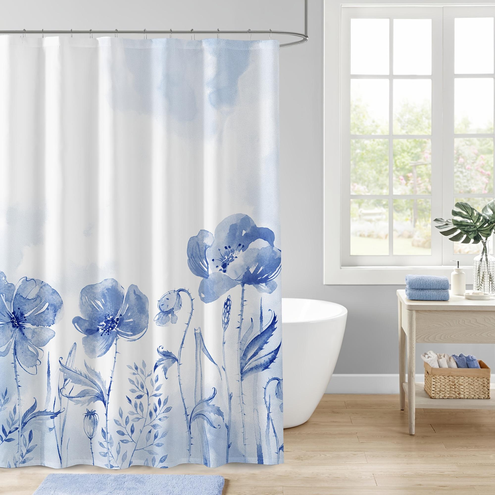 Elegant Blue Flower Shower Curtain - Tranquil Watercolor Flower Wall Hanging Living Room, Bedroom Decoration - Tranquil W90XH180cm