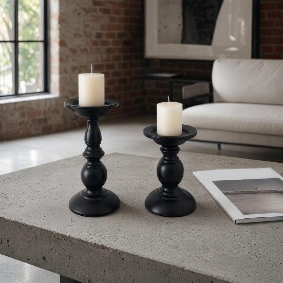 huaqianguhh Vintage Candle Holder, Black Matte Pillar Holders, Metal Heat-Resistant Stand for Scented Candles And Tealights, Retro Candlestick Dining