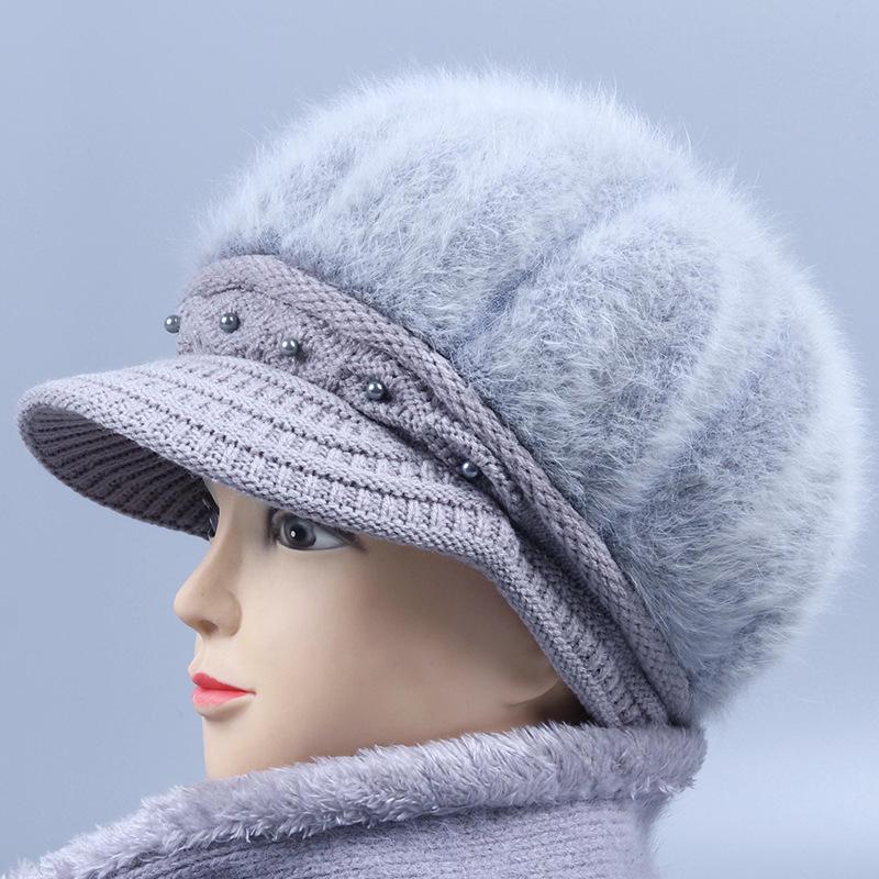 

Зимняя шапка женская плюшевая шапка из кроличьего пуха человеческая термошапка утолщенная вязаная хлопковая шапка One size elastic