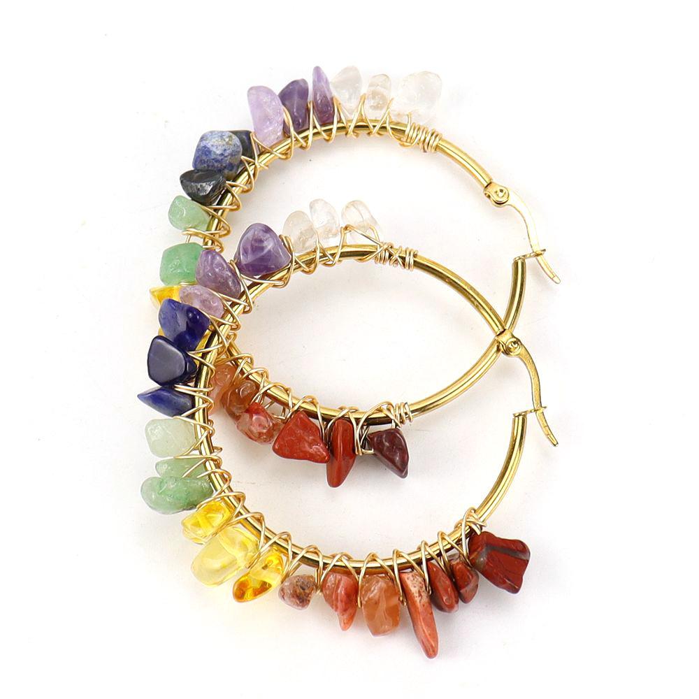

Gold Large Loop Earrings Earrings Winding Natural Gravel Crystal Amethyst Earrings Earrings E31