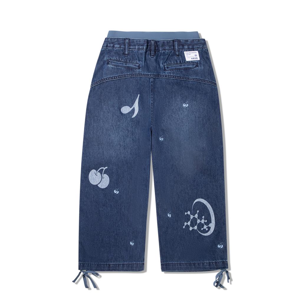 Li Ning X Anb Collaboration Loose Straight Vintage Wash Denim Shorts Women Shorts Dark-Denim-Blue AJSV010-1