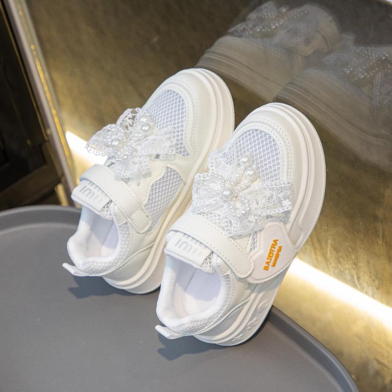 Dětské sportovní boty s perlovou mašlí Protiskluzové Odolné proti opotřebení Prodyšné Nové Venkovní Dívčí Ležérní Boty