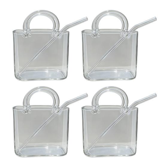 Skleněný hrnek ve tvaru kabelky 750 ml Průhledný Kreativní termohrnek na džusy Koktejly Ledovou kávu Roztomilá skleněná peněženka Dekorativní akvarium Váza Kabelkové vázy na párty