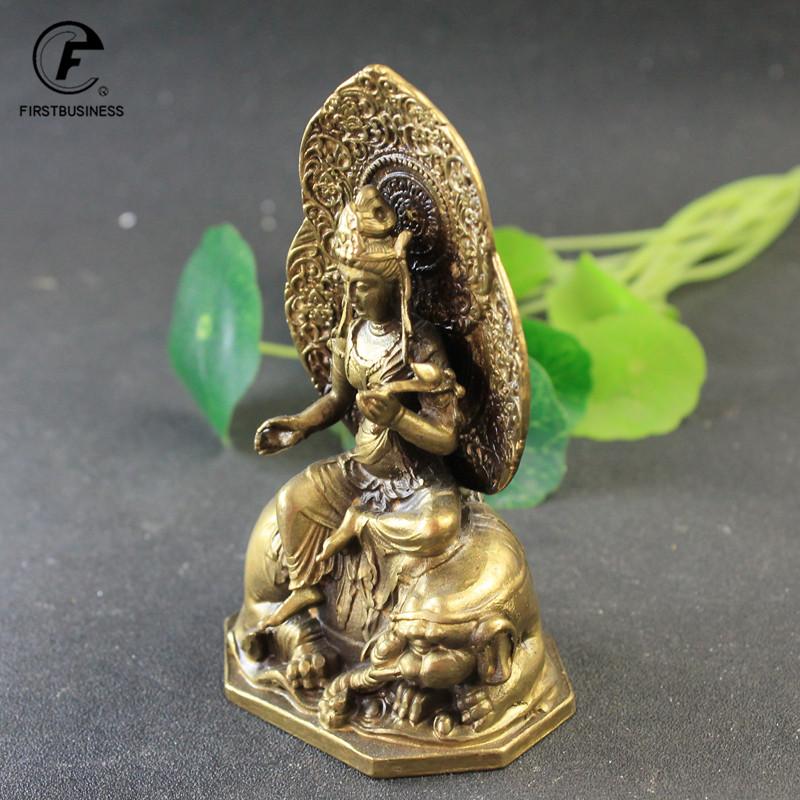 Antique Copper Tibetan Buddhism Holding RUYI Samantabhadra Bodhisattva Buddha Riding Mythical elephant Statue Crafts Ornaments