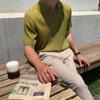 Men Casual Loose Short Sleeve Collared Color Block Big Size Knit Polo Shirt