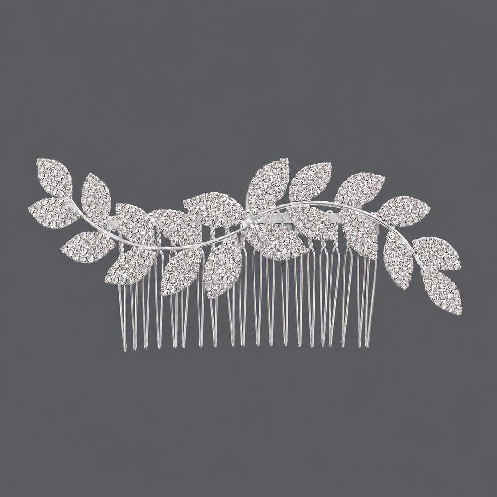 European & American Bridal Rhinestone Leaf Hair Comb - Elegant Multi-Tooth Alloy Accessory