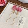 Zircon pearl chiffon bud fringed ear hook spring and summer sweet temperament earrings niche high-end versatile earrings women