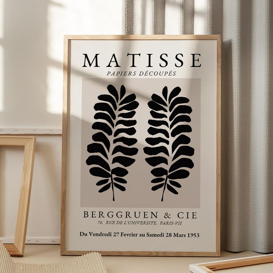 Abstract Matisse Black Leavf Lines Flower Girl Mountain Wall Art Canvas Painting Posters Prints Pictures For Living Room Decor