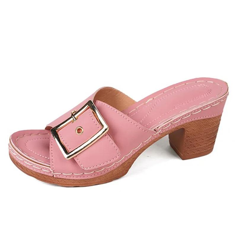 

SyfIyno Новые женские сандалии с металлической пряжкой, платформа, плоские шлепанцы, летние туфли на высоком каблуке, пляжные сандалии, большой размер 36-43 36 розовый