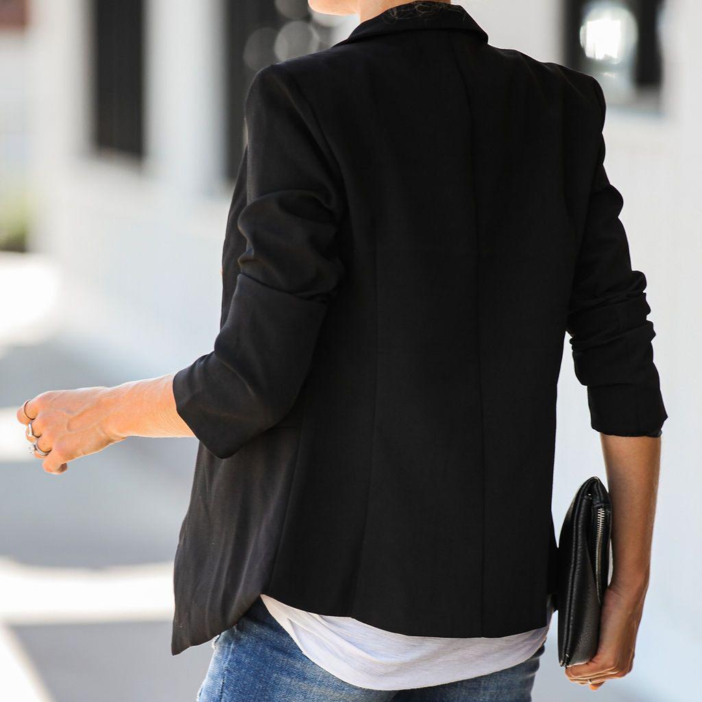 Mode Frauen Einfarbig Casual Anzug Temperament Taste Lange ärmeln Jacke