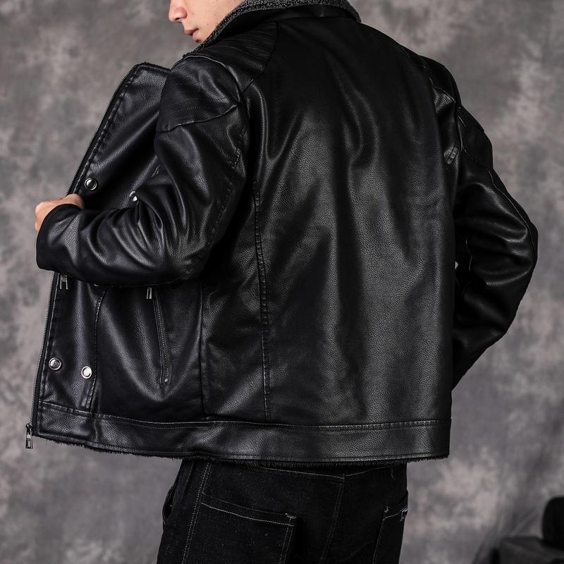 Winter men's leather jacket fur integrated jacket locomotive high-end thickened casual leather jacket men