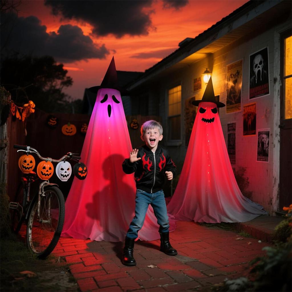 2Packs Halloween Decorations Outdoor,Halloween Party Decorations Indoor, Decor With Remote Control String Lights,Halloween Lights For Porches Yards