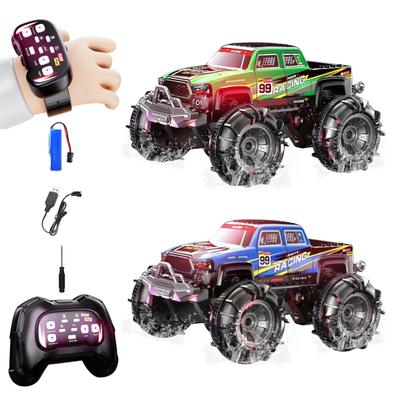 Remote Control Amphibious Off-road Car with LED Light 4WD Kids Electric 2.4GHz RC Stunt Truck Rechargeable Toddlers All-terrain Crawler Vehicle Toy