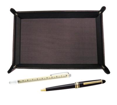Made In Grained Chocolate Color Cowhide Leather Pen Slide Measuring Stick and Metal Ring Cap Retro Pen Set Japan, Tray, Slide-type TRATYO-708W-8838B