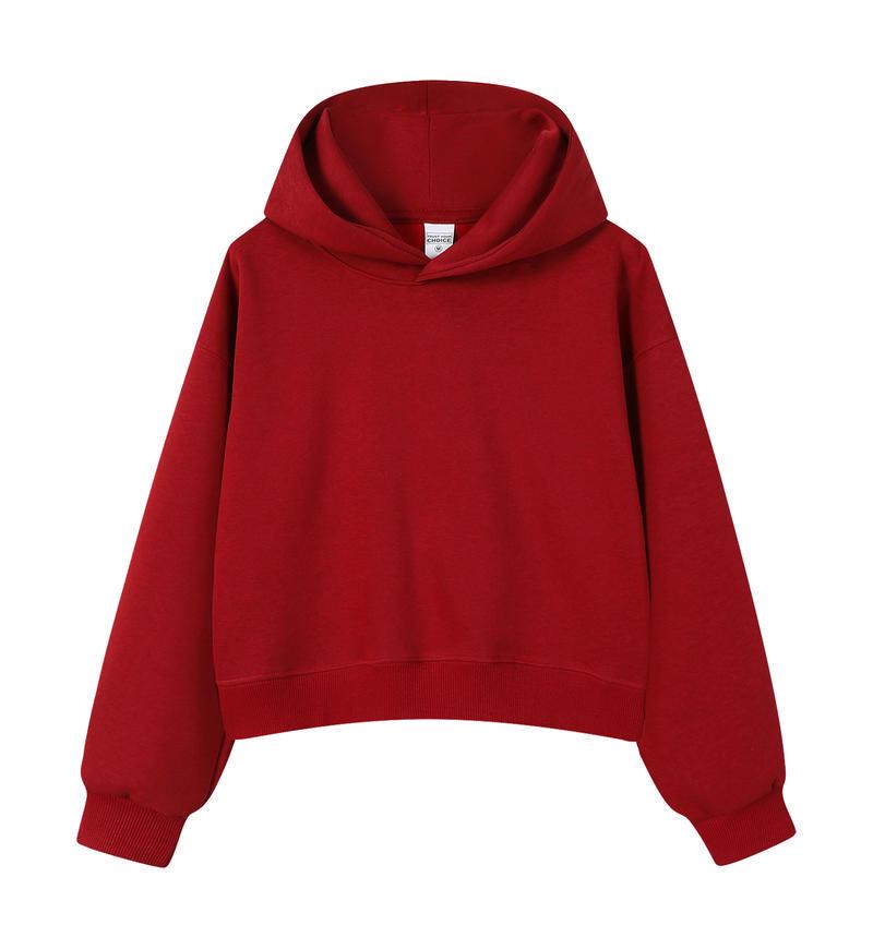Silver Fox Velvet Women's 450g Heavyweight Hooded Sweatshirt - Short, Trendy Drop Shoulder Pullover for Autumn/Winter