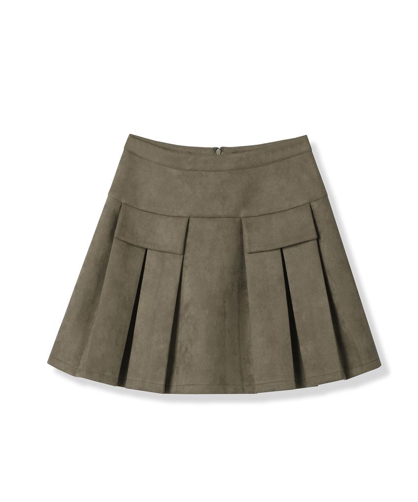 AVANDRESS Pocket Mini Suede Pleats Skirt Brown