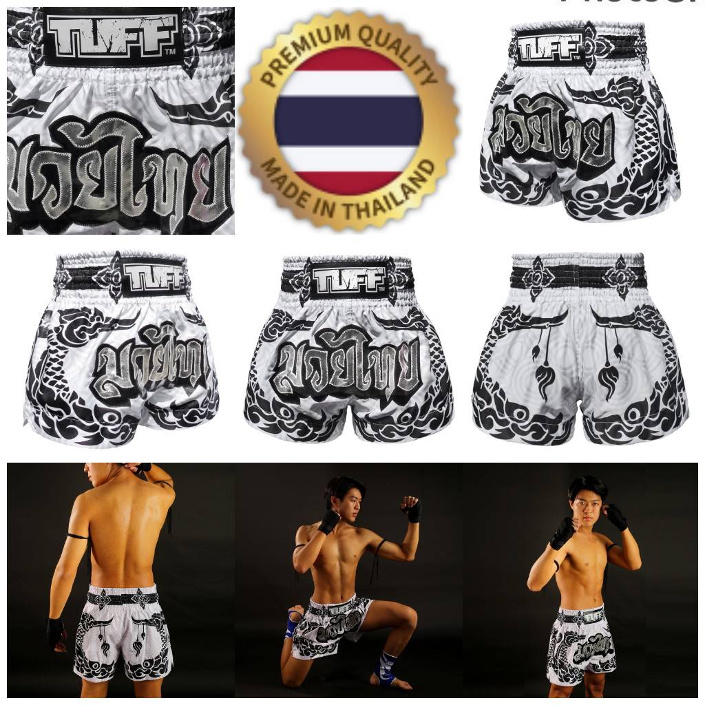 

Muay Thai Tuff MMA Kickboxing Boxing White Swan Shorts Retro Vintage Pants Print 3D Microfiber Elastic Fight Martial Art Training Fitness Gym Workout