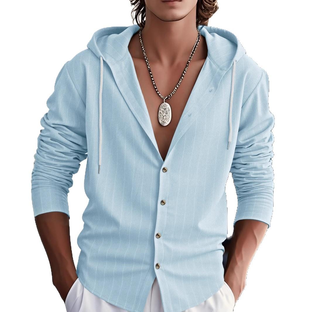 

Men s New Striped Long Sleeved Casual Versatile Hooded Button Up Shirt 3XL хакі