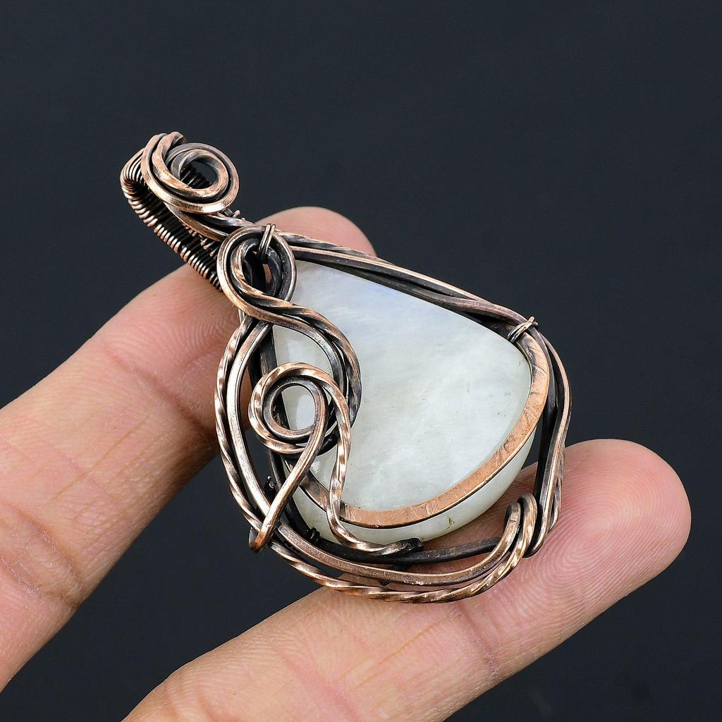 Moonstone 999 Copper Wire Wrapped Pendant, Handmade Gemstone Pendant, Gift For Mom Antique Jewelry