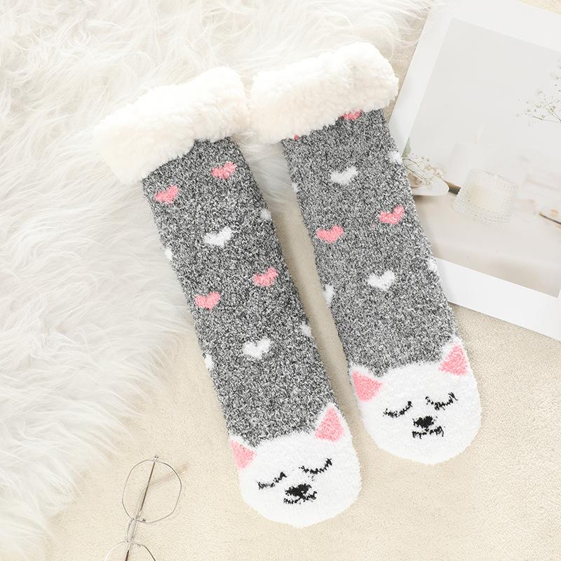 Women's Winter Cute Thick Slipper Socks with Grippers Non Slip Warm Fuzzy Socks With Soft Fleece Lined Home Grips Socks for Women Fluffy Slipper Socks