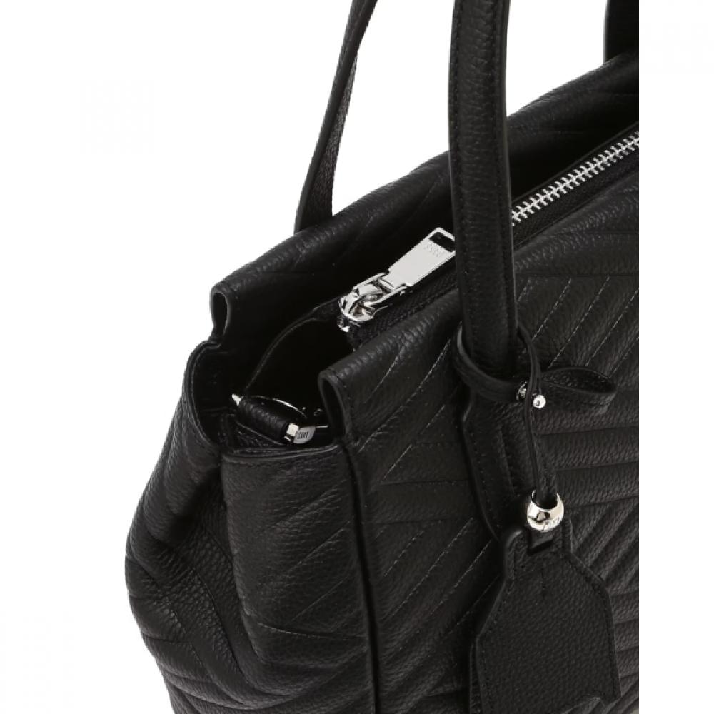 Daks Black Leather Tote Bag With Logo Dcba6f376bk