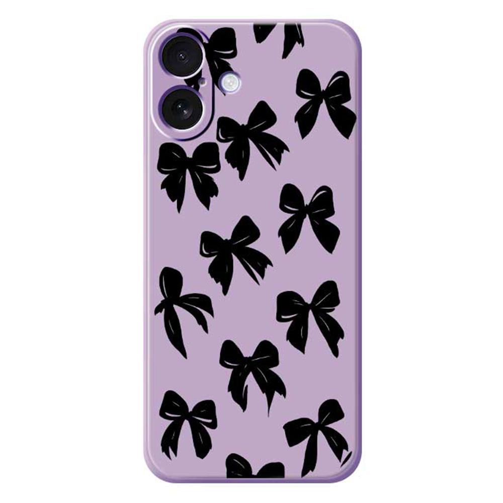 

For iPhone 17 Case Black Bow Pattern Printing Straight Edge TPU Phone Back Cover Purple